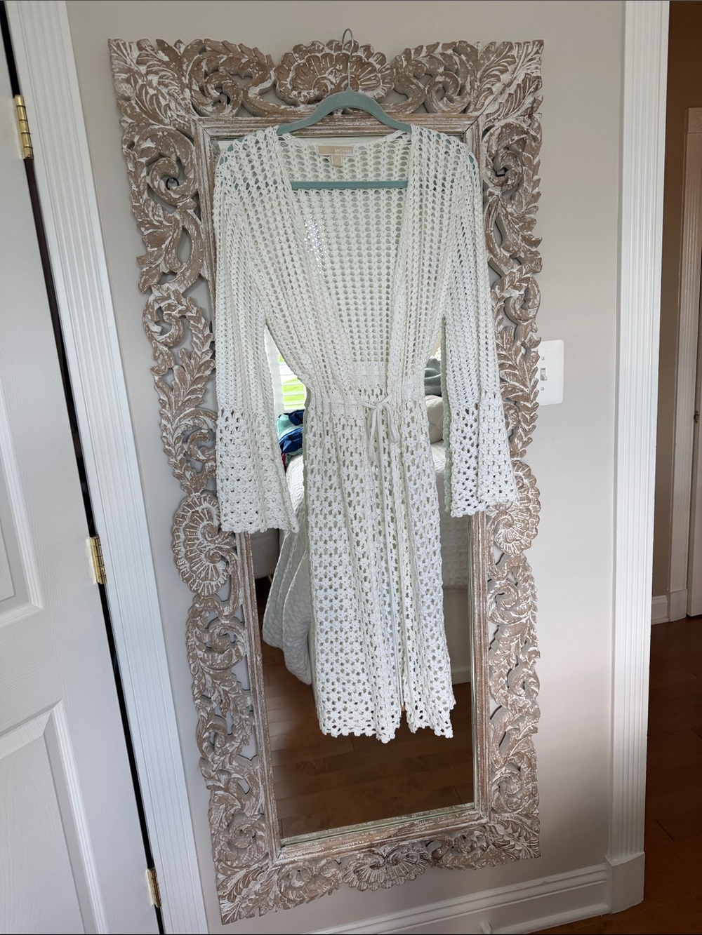 Michael Michael Kors White Crochet Wrap cardigan with Tie Waist